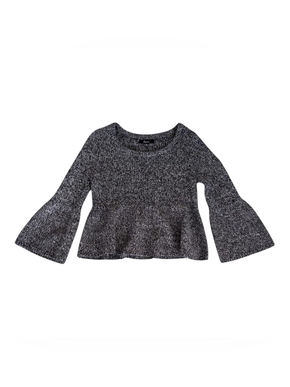 Express Merino Wool Blend Marled Grey Knit Bell Sleeve Peplum Crop Sweater XS